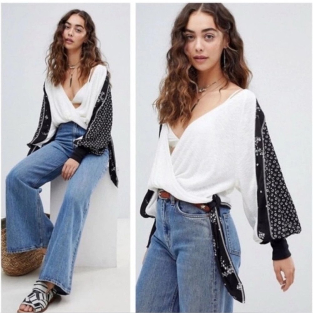 Free People Auxton Wrap Long Sleeves Top Size M 90’s Boho Cottagecore Festival